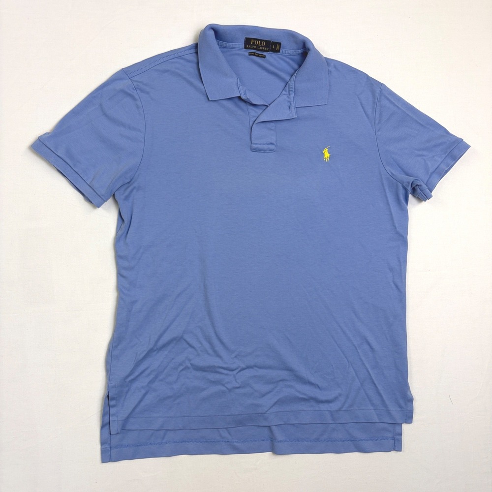 *Flaw Polo Ralph Lauren Mens Pima Soft Touch‎ Cotton Polo Shirt Light Blue L